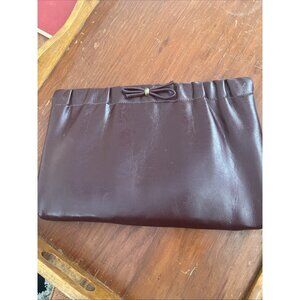 Vintage Leather Evening Clutch Bag Bow Burgundy Oxblood Hinged